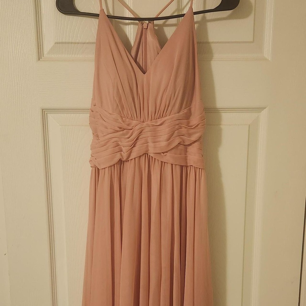 Davids Bridal DB Studio Ballet Pink Pleated Chiffon Bridesmaid Dress 4